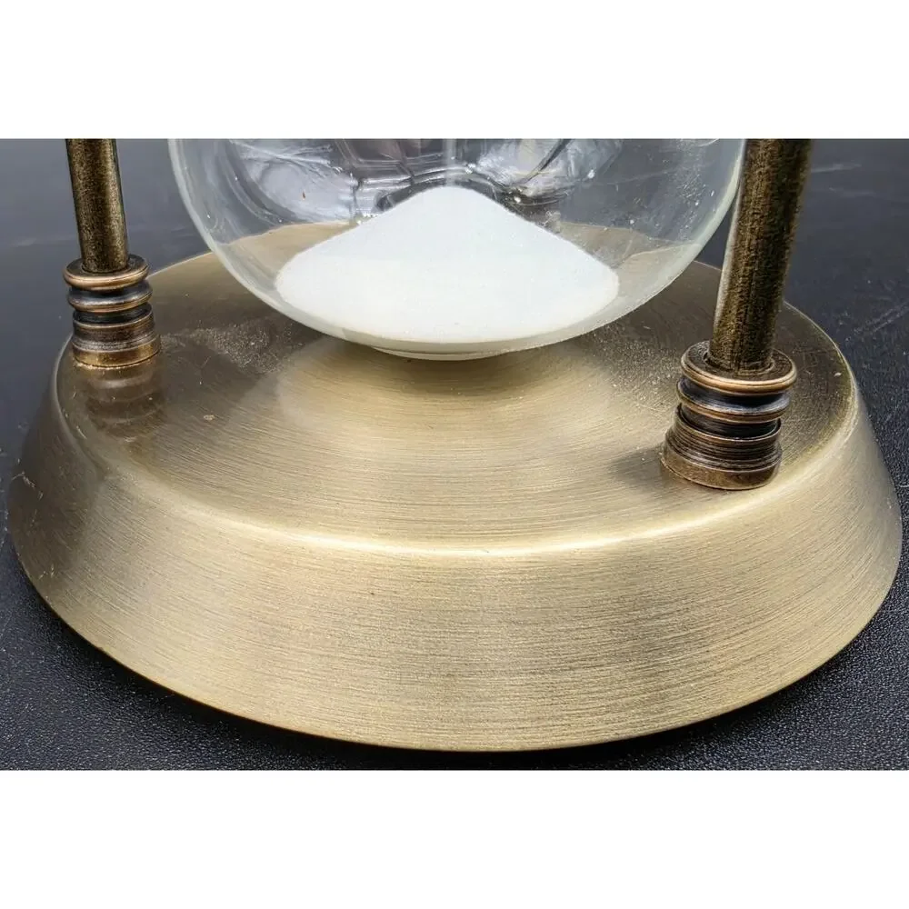Vintage Brass Hourglass 15 Min White Sand Glass Timer Desk Decor 3 Pillar